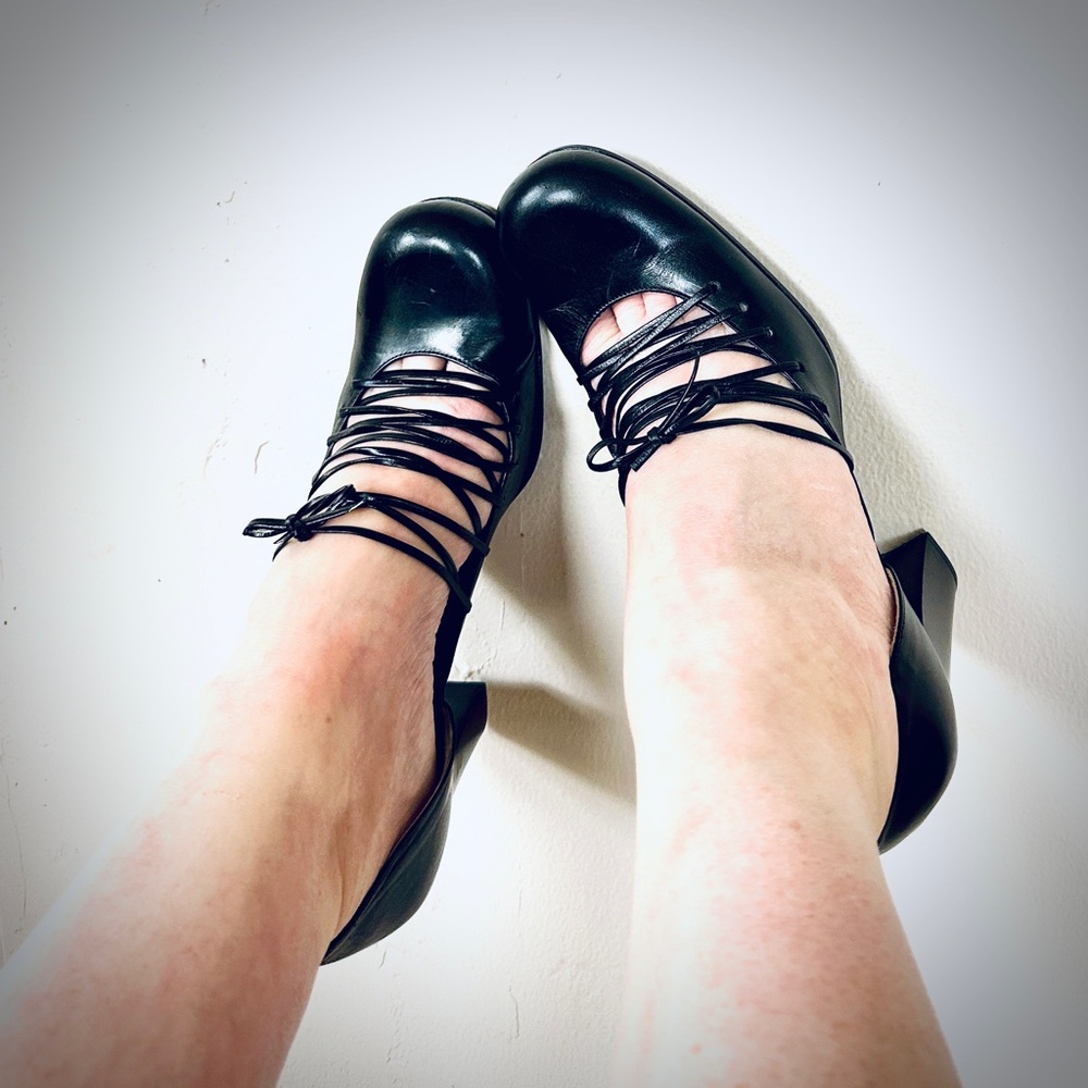Calf skin blocky heels worn 1x